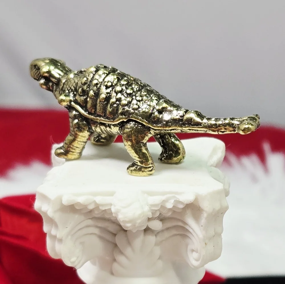 Mini Vintage Brass Ankylosaurus Dinosaur Figurine Gold Collectible Reptile Decor